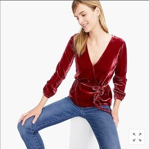 JCrew velvet top Long sleeves tie on waist
